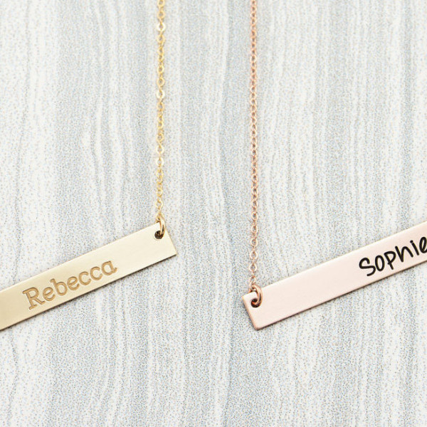 Personalized Inital Bar Necklace - Engraved Necklace - Contemporary Bridesmaid Jewelry - Initial Rectangle Necklace - Valentines Day