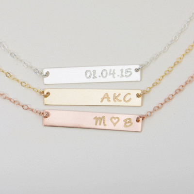 Personalized Inital Bar Necklace - Engraved Necklace - Contemporary Bridesmaid Jewelry - Initial Rectangle Necklace - Valentines Day