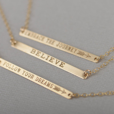 Personalized Skinny Bar Necklace - Customized Gold Bar Necklace - Silver - Gold or Rose Gold Large Bar Necklace - Mother's Day