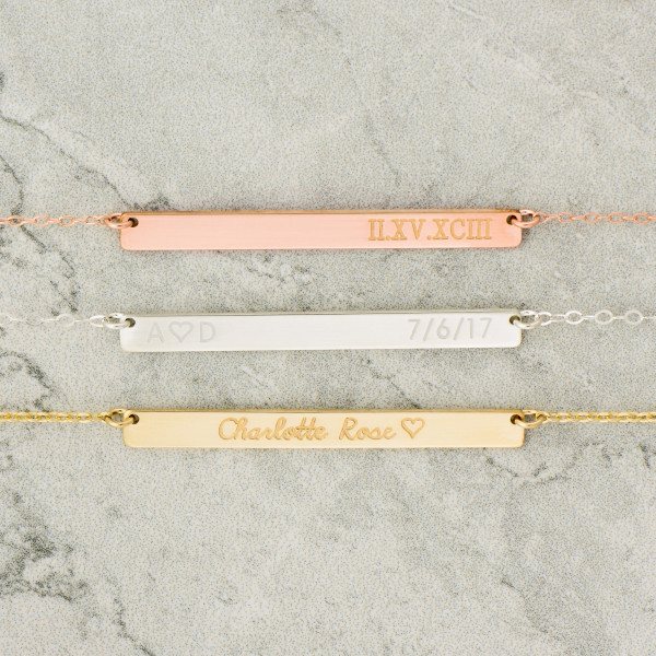 Personalized Thick Gold Bar - Gold - Rose Gold - Silver Thick Skinny Bar Necklace - Customized Gold Bar Necklace - Bar Necklace - Bridesmaid Gift
