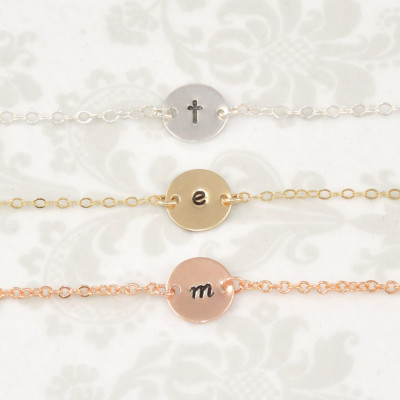 Single Initial bracelet - Gold Filled - Rose Gold Filled - Silver - Personalized Bracelet - Initial Disc - Mother's Bracelet - Valentines Day