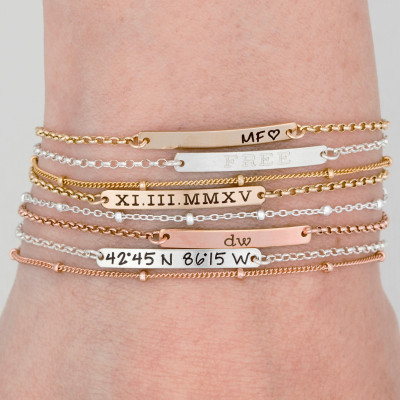 Skinny Mini Gold Bar Bracelet - Bar Bracelet - Name Engraved Bracelet - GOLD - ROSEGOLD - SILVER - Bridesmaid Jewelry - Nameplate Bracelet