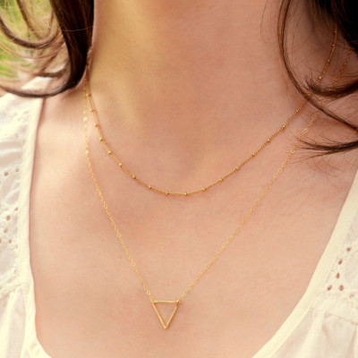 Small Gold Triangle Necklace - FLOATING TRIANGLE Necklace - Minimal - Delicate Necklace - Gold Triangle Gold Filled - Valentines Day