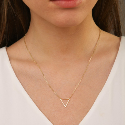 Small Gold Triangle Necklace - FLOATING TRIANGLE Necklace - Minimal - Delicate Necklace - Gold Triangle Gold Filled - Valentines Day