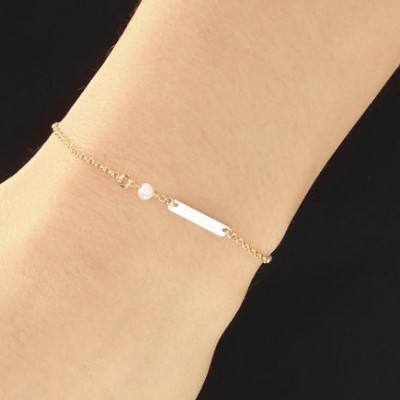 Tiny Gold Initial Bar Bracelet - Bar Bracelet - Name Engraved Bracelet - Gold - Rosegold - Silver - Bridesmaid Jewelry