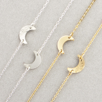 Tiny Moon Necklace · Gold or Silver Moon · Gold Crescent moon · Layering necklaces · Gemstone necklace · Sideways Moon