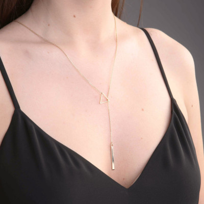 Triangle Lariat Necklace - Bar Necklace - Vertical Bar Necklace - Triangle Necklace - Delicate Necklace - Gold Triangle - Valentines Day