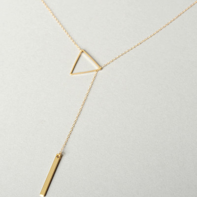 Triangle Lariat Necklace - Bar Necklace - Vertical Bar Necklace - Triangle Necklace - Delicate Necklace - Gold Triangle - Valentines Day