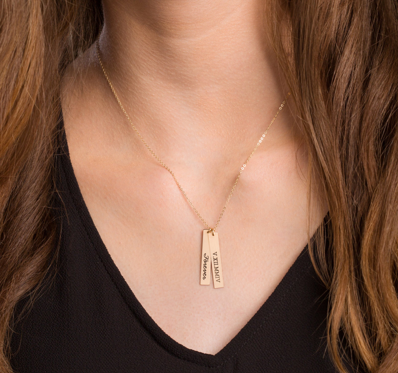 Gold Bar Necklace Vertical Handwritten Necklace Handwritten Bar