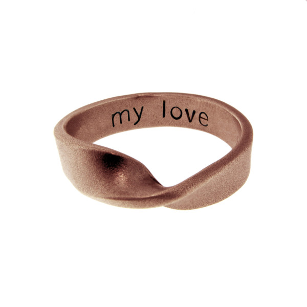 Gold Mobius Ininity Ring Personalized Solid Gold Twist Band Custom Hand Stamped Love Anniversary Wedding Ring Engraved Artisan Jewelry