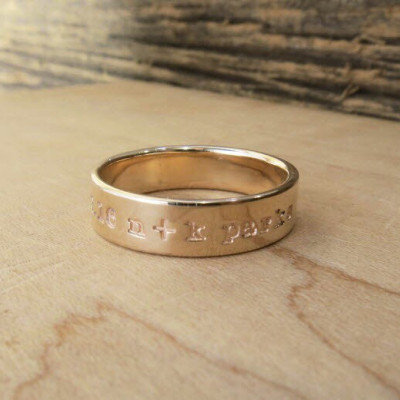 Gold Personalized Wedding Band Hand Stamped Nicknames Custom His and Her Rings Engraved Artisan Handmade Fine Designer Unisex Jewelry