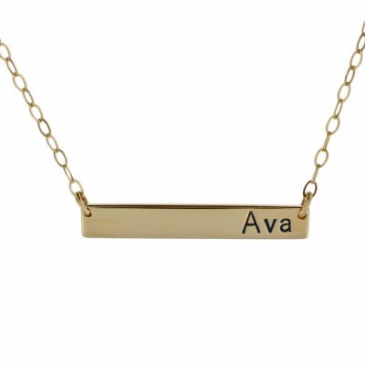 Personalized Bar Necklace - Custom Name and Date - Horizontal Nameplate - 1.25" long x 5mm wide Solid Gold Christmas Gift