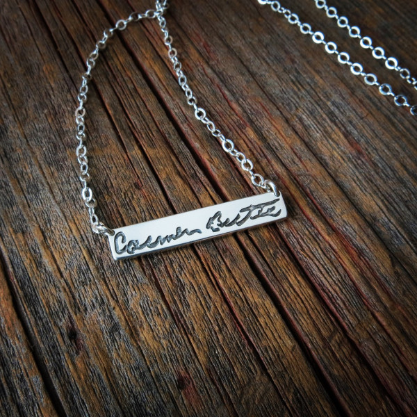 Custom Engraved Signature Nameplate Necklace Personalized Sterling Silver Women's Commemorative Jewelry Artisan Hand Crafted Fine Fashion