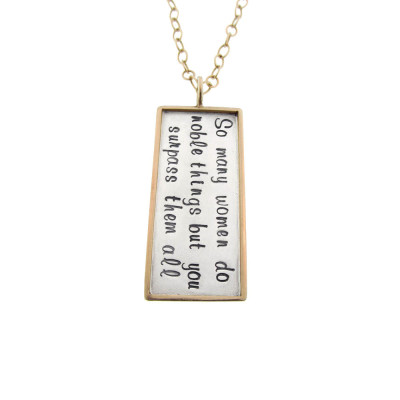 Custom Necklace Hand Stamped Noble Woman Proverbs 31:29 Rimmed Rectangle Charm Personalized Jewelry Mixed Metal Jewelry