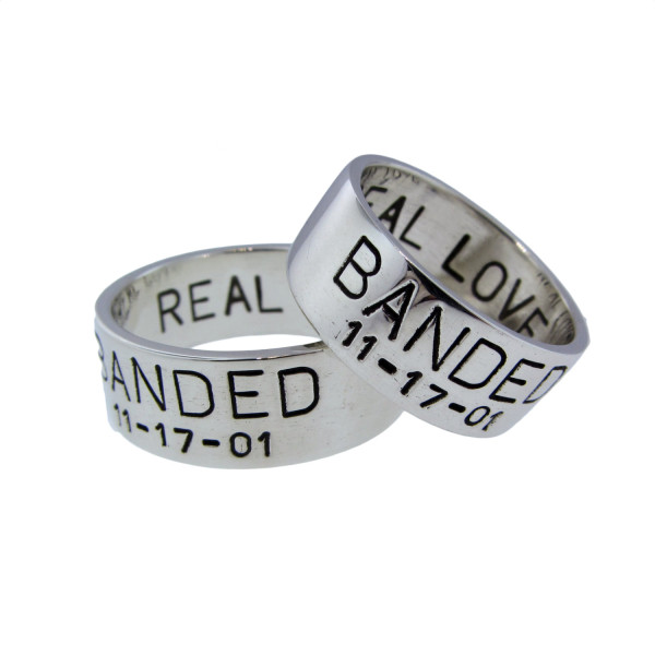 Custom Silver Duck Band Wedding Ring Set His Hers Rings Handstamped Date Names BANDED Handcrafted Rings Personalized Jewelry I Do Artisan