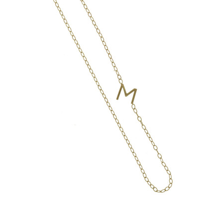 Custom Solid Gold Initial Split Chain Necklace Offset Letter Initial Number Jewelry Personalized Artisan Handmade Fine Designer Fashion