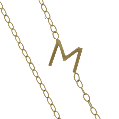 Custom Solid Gold Initial Split Chain Necklace Offset Letter Initial Number Jewelry Personalized Artisan Handmade Fine Designer Fashion
