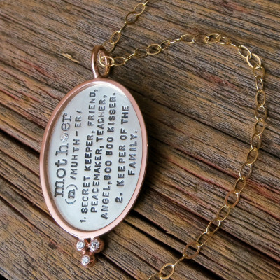 Design Your Own Necklace Personalized Custom Hand Stamped Oval Pendant Silver Rose Gold Diamonds Mixed Metal Jewelry Mothers Day Gift
