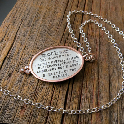 Design Your Own Necklace Personalized Custom Hand Stamped Oval Pendant Silver Rose Gold Diamonds Mixed Metal Jewelry Mothers Day Gift
