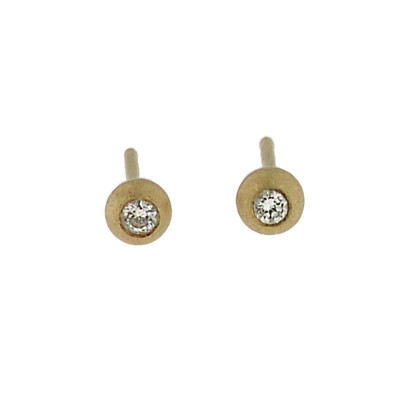 Diamond Studs Solid Gold Bead Earrings Hand Crafted