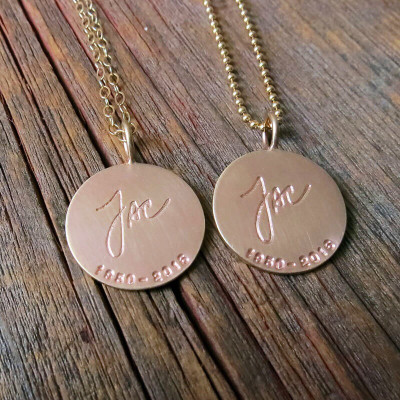Engraved Handwriting Pendant Solid Gold Custom Everyday Necklace Personalized Memorial Commemorative Jewelry Hand Stamped Fine Unique