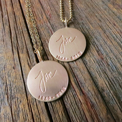 Engraved Handwriting Pendant Solid Gold Custom Everyday Necklace Personalized Memorial Commemorative Jewelry Hand Stamped Fine Unique