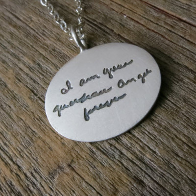 Engraved Handwriting Silver Pendant Necklace Personalized Commemorative Memorial Women's Jewelry Artisan Handmade Hand Stamped Fine