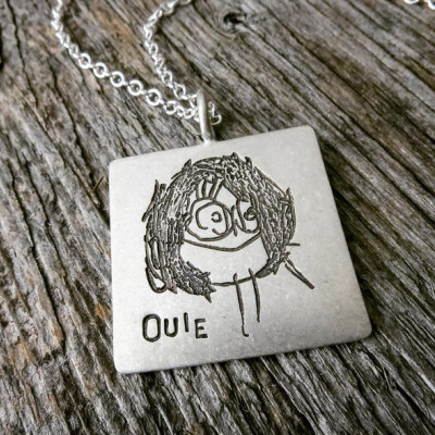 Engraved Kid's Drawing Silver Necklace Personalized Mommy Daddy Grandparent Sterling Jewelry Hand Stamped Names Custom Artisan Handmade