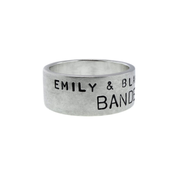Featured in Savannah Weddings Magazine Sterling Silver Banded Ring Personalized Wedding Band Hand Stamped Names Date Vows Custom Jewelry
