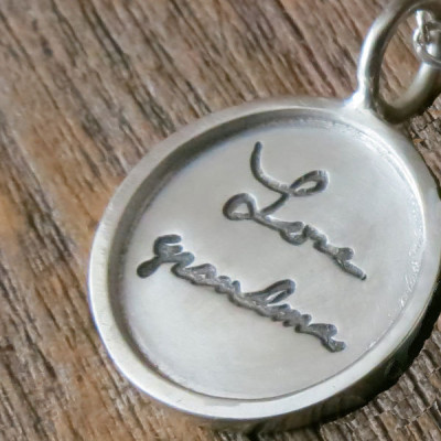 Framed Silver Engraved Handwriting Charm Personalized Commemorative Gift Custom Women's Jewelry Hand Stamped Artisan Handmade Unisex Fine
