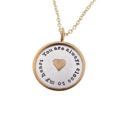 Gift for Her - Hand Stamped Charm Necklace Mixed Metals - Silver Jewellery with Gold Accents - Custom Disk - Personalized Jewelry - Proud Mama