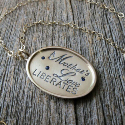Gold Oval Charm with Diamonds Personalized Women's Mother's Mom Necklace Hand Stamped Phrase Custom Engraved Artisan Handmade Necklace