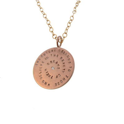 Gold and Diamond Jewelry Custom Pink Gold Inspirational Spiral Words Necklace Modern Personalized Statement Jewelry Engraved Artisan