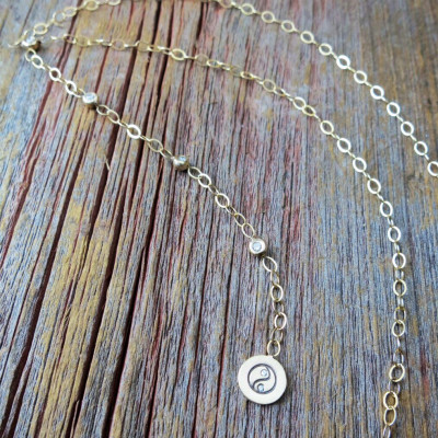 Gold and Diamond Lariat Y Necklace Hand Crafted Bezel Set Diamond Satellite Chain Personalized Custom Engraved Artisan Designer Jewelry