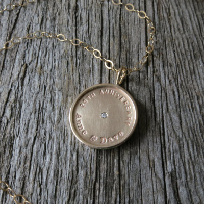 Handcrafted Solid Gold Round Pendant with Diamond - Luxury Boutique Fashion - Anniversary Gift - Token of Love - Everyday Couture 3 - 4"