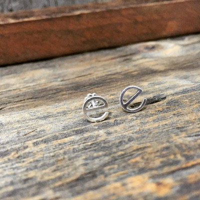 Handmade Sterling Silver Letter Earrings Lowercase Little E Personalized Studs Birthday Gift Artisan Hand Crafted Letters