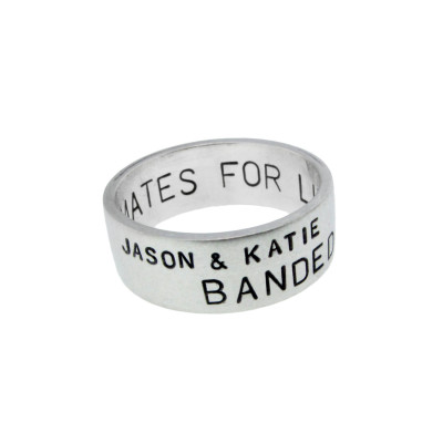 Men's Silver Wedding Band with Hand Stamped Names Date Vows Engraved Secret Message on the Inside of the Ring Spring Wedding Jewelry