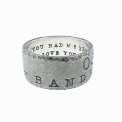 Mens Wide Band - Personalized Silver Ring - Rustic Wedding Band - Weathered Silver Banded Wedding Date 10mm Tube Ring