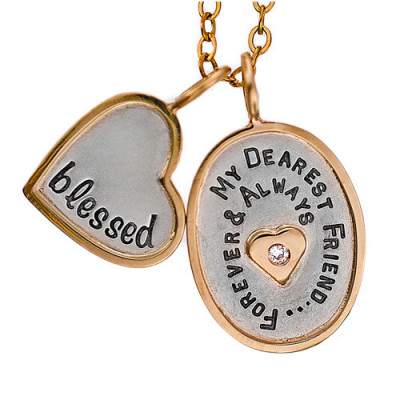 Mixed Metal Rimmed Charm Necklace Hand Stamped Silver and Gold Rimmed Pendants with Diamond Custom Personalized Handmade Friendship Jewelry