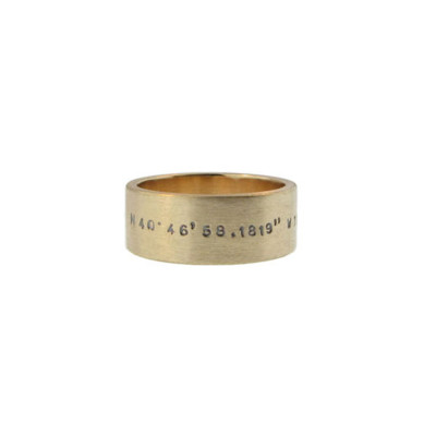 Modern Gold Ring with Coordinates Hand Stamped Geo GPS Location Jewelry Custom Personalized Wedding Band Engraved Artisan Handmade Fine
