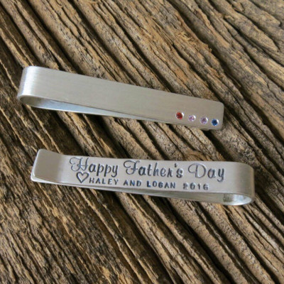 Modern Man Birthstone Tie Bar Personalized Men's Jewelry Wedding Party Accessories Father's Day Gift Custom Engraved Handstamped Silver