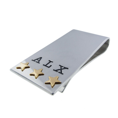 Money Clip with Gold Stars Personalized Sterling Silver Men's Jewelry Accessories Hand Stamped Monogram Custom Engraved Artisan Hand Crafted