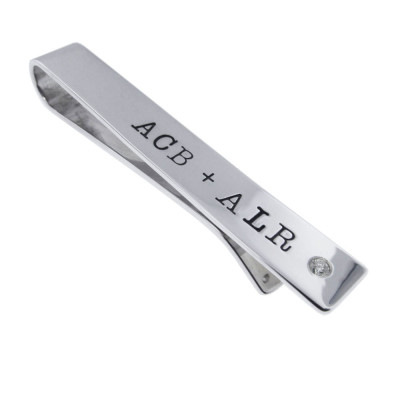 Monogrammed Tie Bar with Diamond Personalized Sterling Silver Men's Jewelry Accessories Hand Stamped Initials Custom Engraved Handmade
