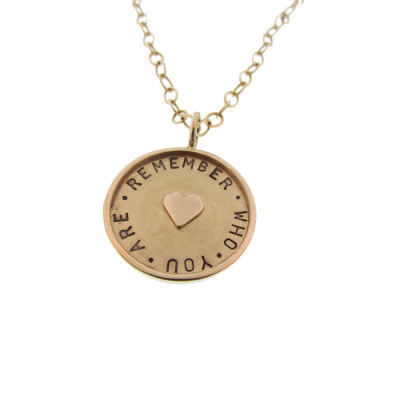 Penny Sized Solid Gold Disc with Handstamped Personalization and Raised gold Accent
