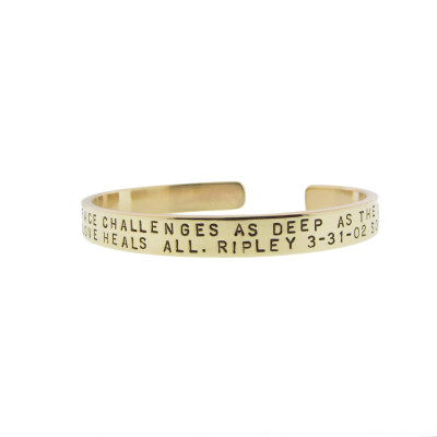 Personalized Gold Cuff Bracelet Hand Stamped Message Phrase Custom Anniversary Jewelry Unisex Gift Engraved Artisan Handmade Fine Design
