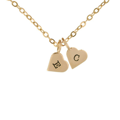 Personalized Gold Heart Charm Necklace Hand Stamped Initial Jewelry Handcrafted Dainty Everyday Necklace Minimalist 3 - 8" 9mm hearts