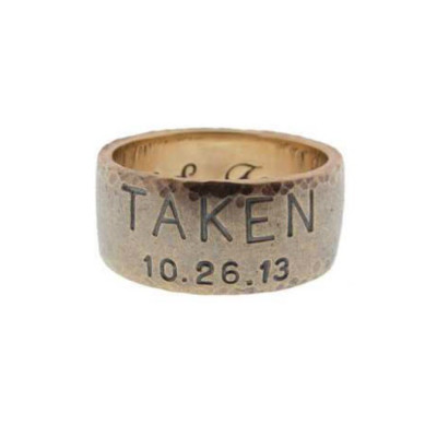Personalized Men's Gold Duck Band Hand Stamped Wedding Ring Custom Engraved Date Names Taken Ring Mens Wedding Band MetalPressions