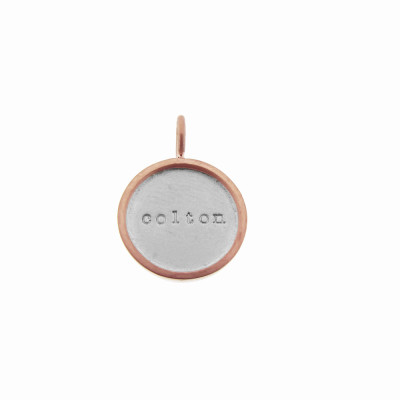 Personalized Mixed Metal Name Charm Hand Stamped Name Initial Monogram Custom Jewelry Unisex 5 - 8" Pendant Artisan Handmade 16mm Charm