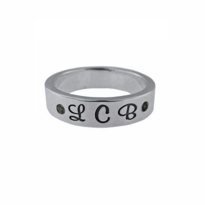 Personalized Modern Monogram Birthstone Ring Hand Stamped Initial Names Sterling Silver Band Custom Mommy Jewelry Engraved Artisan Handmade