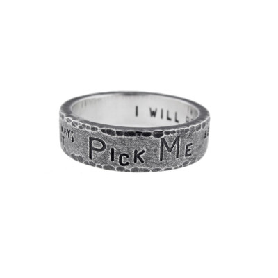 Personalized Pick Me Silver Band Custom Wedding Ring Hand Stamped Vows Unisex Commitment Ring Engraved Artisan Handmade Fine Jewelry